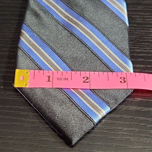 TOMMY HILFIGER Necktie Black Blue Grey White Striped Classic Silk‎ Business - Picture 3 of 8